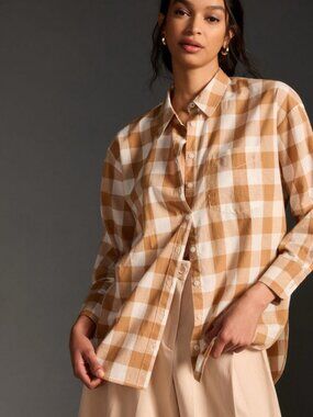 MAEVE bennet button down shirt in brown gingham check (XS)